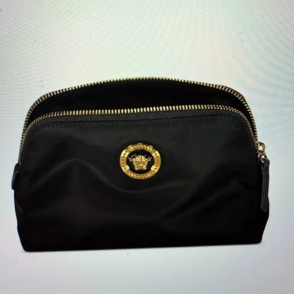 Versace Black Cosmetic Pouch with Gold Medusa